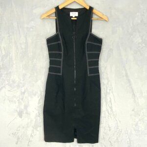 David Meister Zip Linen Dress 2 Sheath Black Sleeveless Office Knee Formal USA